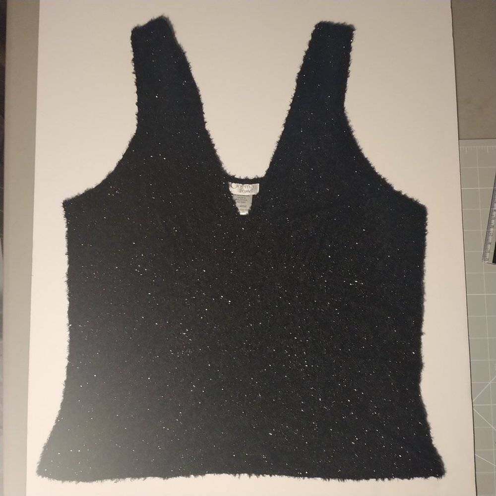 Cinema Etoile Black Tank w/ Silver Metallic Thread, XL. 100% nylon.
